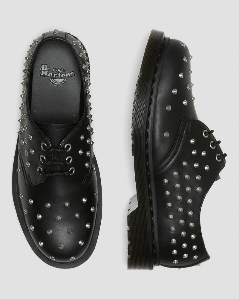 Men's Dr Martens 1461 Stud Wanama Leather Oxfords Shoes Black | AU 606TCE